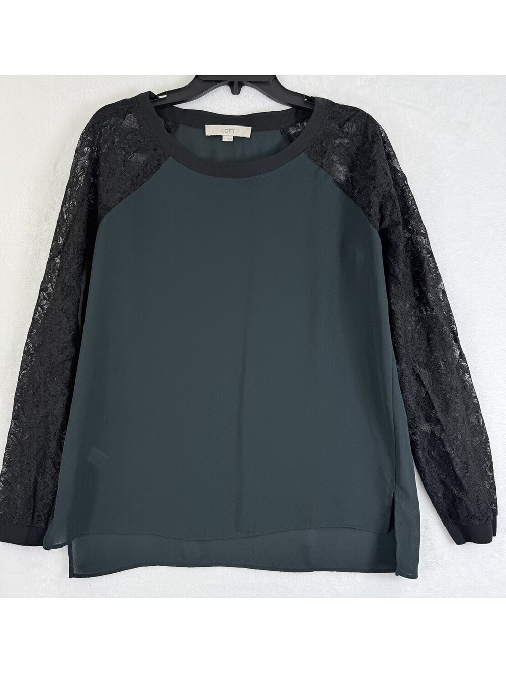 LOFT Top Small Long Sleeve Green Lace Sleeve Blouse Womens
